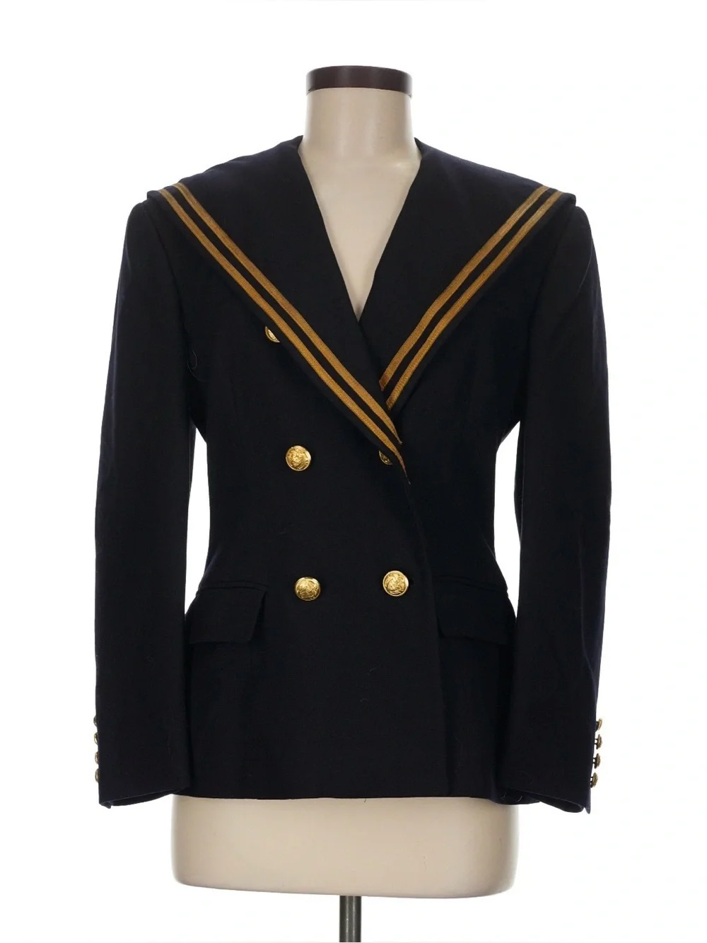 Vintage 80s Ralph Lauren Military Jacket Navy Sailor Blazer Gold Buttons Wool 8